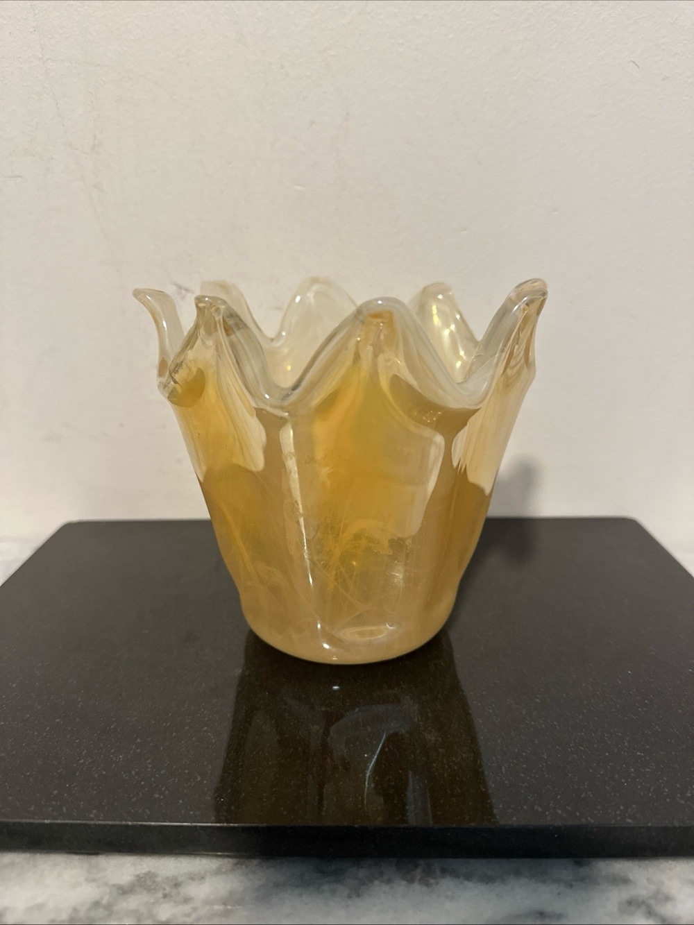 Murano Italy Handblown Amber Glass Tulip Vase - Home Art